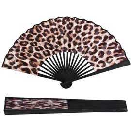 Kemay Large Foldable Clack Hand Fan Leopard Print Rave Fan Durable Bamboo Frame Nylon Handheld Fan for Music Festival Dance Party Disco Performance Gift