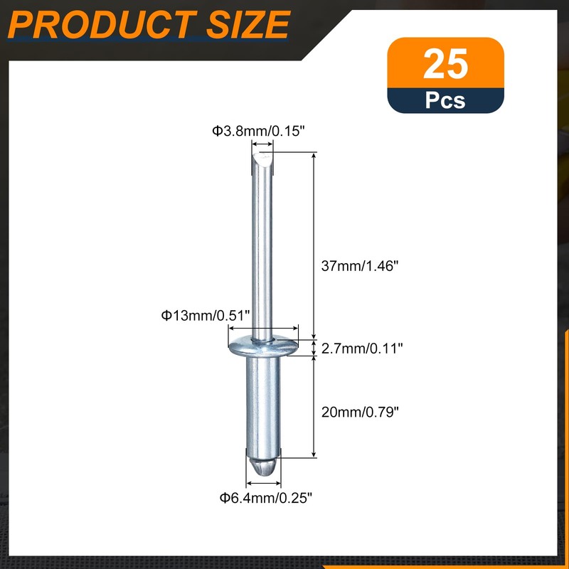 sourcing map 25Pcs 1/4"x3/4" Round Head Blind Rivets, Zinc-Plated Carbon