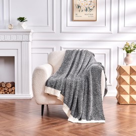 CozeCube Throw Blanket, Ultra Soft Cozy Knit Throw Blanket, Warm Fluffy Throw Blanket, Reversible Throw Blanket for Couch Bed Sofa Gift, 60 x 80 inches,Jet Black and White
