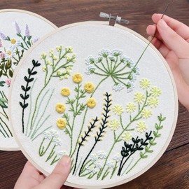 GNEGNI LIFE Flower Embroidery Kit with Embroidery Hoops, 4 Pcs Embroidery Set for Beginner and Adult Embroidery Floral Fabric and Tools Embroidery Starter Kits Gifts