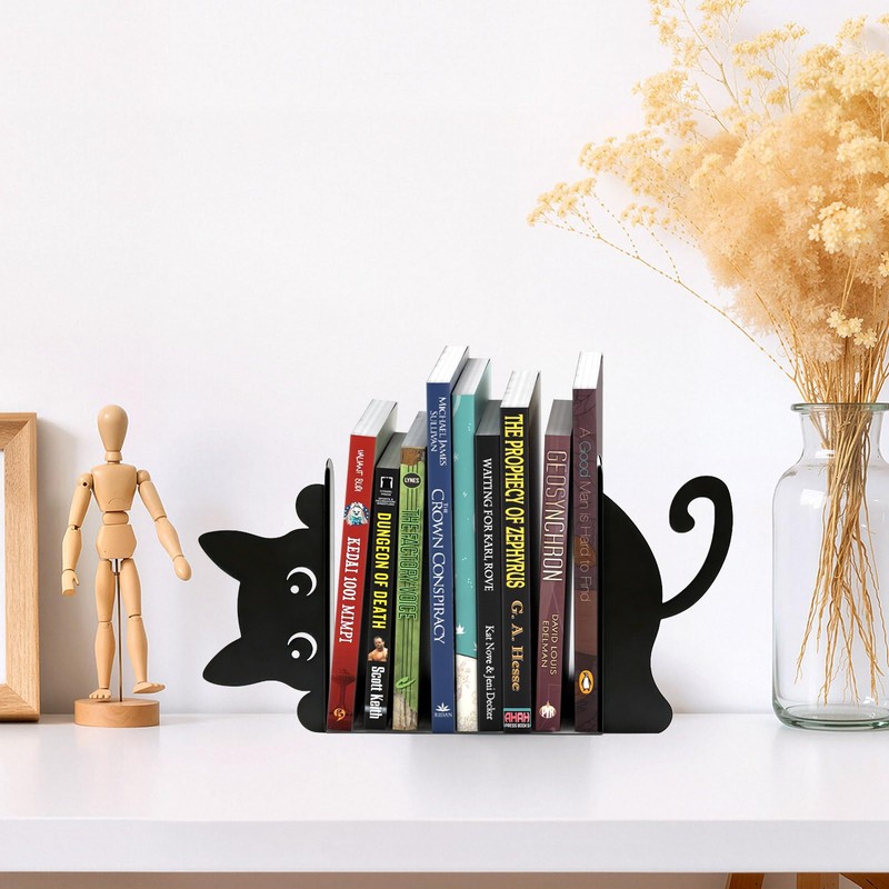 4 Items Eeping Cat Metal Bookends Cute Decorative Book Ends