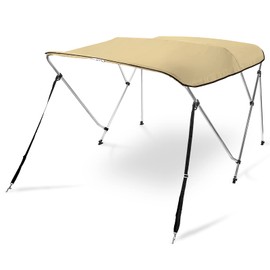 AA Products 3 Bow Bimini Top Cover Sun Shade Boat Canopy Waterproof Includes Storage Boot with Aluminum Frame, 46" Height with Rear Support Poles, 6'L x 46" H x 67"-72" W, Sand
