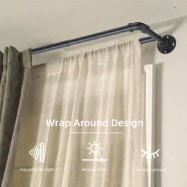 Industrial Double Curtain Rods for Windows 31 to 52 Inch, Adjustable Telescoping 1 Inch Black Double Curtain Rod Set Heavy Duty Blackout Wrap Around Curtain Rods for Living room, Sliding Glass Door