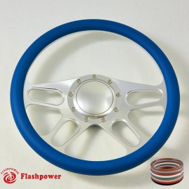 FLASHPOWER 14" Satin Billet Steering Wheel Carbon Vinylr Full Wrap Blazer GMC C10 W/Horn