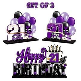 LINGTEER Happy 21st Birthday Purple Acrylic Table Topper Centerpieces Set - Cheers to 21 Years Old Birthday 21st Bday Party Gift Decorations.