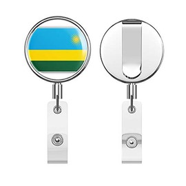 Rwanda World Flag Round ID Badge Key Card Tag Holder Badge Retractable Reel Badge Holder with Belt Clip