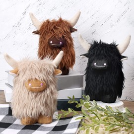 Upltowtme Highland Cow Gnomes Black Brown Cream Scottish Tomte Decor Farmhouse Nordic Dwarf Home Decoration Little Calf Gnomes Herd Collection Travel Gift for Her Set of 3