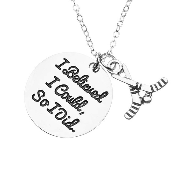 Sportybella Hockey Charm Necklace, I Believed I Could So I Did Jewelry, Gift for Female Hockey Players