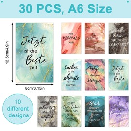Hopton Pack of 30 Small Notepads, Inspirational Notebook A6, 10 Styles Small Notebooks with Saying, Portable Mini Notebook for School, Office, Travel, Employee, Gift (Colourful Marble)