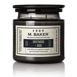 M. Baker by Colonial Candle Scented Apothecary Glass Jar Candle, Driftwood and Sage, Natural Soy Wax Blend, 14 Oz, Two Premium Cotton Wicks, Single (Yuzu Sage, Petitgrain, Spearmint, Rosemary)