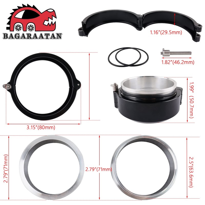 BAGARAATAN Aluminum Quick Release V-Band Clamp,2.5"/62m Intake Intercooler Pipe Clamp,Intake