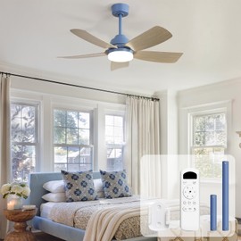 Sofucor 42 Inch Ceiling Fans with Lights and Remote, Quick Installation, Blue Bedroom Ceiling Fan, Noiseless Reversible Wood Grain LED Ceiling Fans, Indoor Outdoor Ceiling Fans for patios Living Room