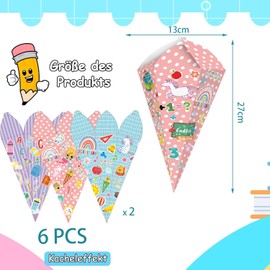 CloverCy Sibling School Cone, Pack of 6 School Cone for School Girls, Small Foldable Sugar Bag, Gift Packaging for Beginners of School, Siblings School Cone for First Day of School Gift