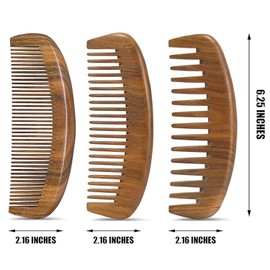 Wooden Hair Comb,Fine Middle Wide Tooth Wood Comb Set for Women Men,Detangling Styling Wet or Dry Curly Thin Thick Wavy Straight Hair Comb,Anti Static Heat Resistant Comb,Birthing Comb,3 Pieces