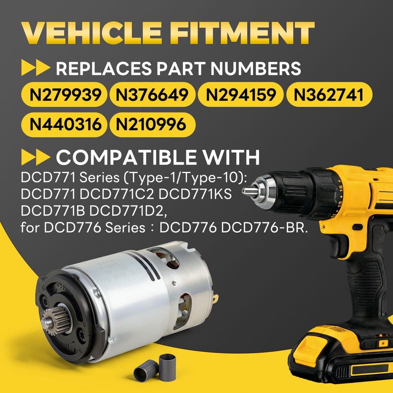 N376649 N279939 Upgraded Drill Motor Compatible with DeWalt DCD771 Series/DCD776