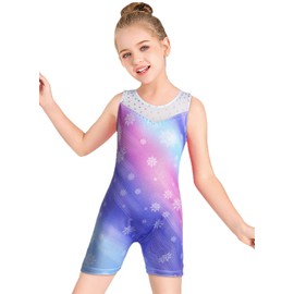 Leotards for Girls Gymnastics Unicorn Athletic Dance Wear Shiny Rainbow Blue Hotpink (Purple Snowflake, 4-5T)