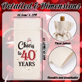 Funny Birthday Wine Bag Gift - Cheers to 40 Years Funny Birthday Wine Bag, 40th Birthday Gift Ideas, Drawstring Burlap Wine Bottle Bag Wine Bag 40th Birthday Gift for Women Men Friend Boss Coworker