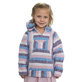Youth Kids Childrens Mexican Baja Hoodie Pullover Sweater Unisex Boys Girls (Large (9-10 Years), Pink/Blue/Purple)
