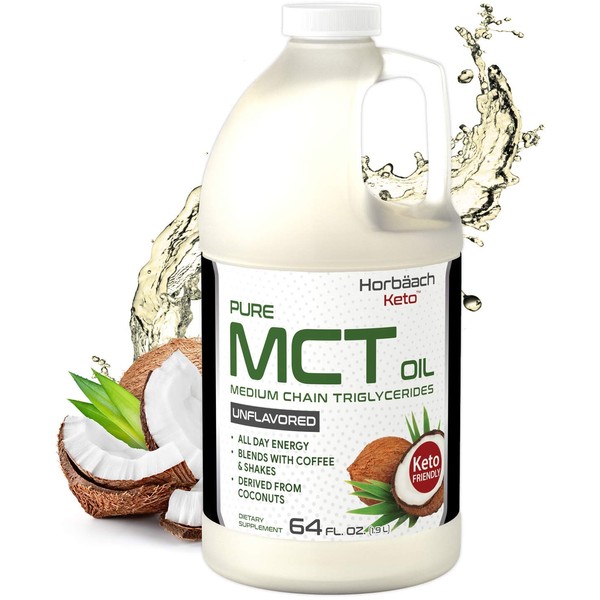 Keto MCT Oil 64 oz | Value Size | Blends with Coffee, Tea, and Juice Drinks | 100% Pure | Vegetarian, Non-GMO, and Gluten Free Unflavored Oil Formula | by Horbaach