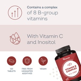 Vitamin B Complex with Vitamin C High Strength – All 8 B Vitamins (B1, B2, B3, B5, B6, B7, B9, B12) – 1 Tablet a Day – 120 Tablets – Energy & Nervous System Support – Vitavea