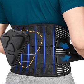 Back Support Belt with 6 Struts for Men and Women, Comfortable Breathable Back Support with 3D Lumbar Pad for Relief and Posture Correction, Back Strap for Work and Sports (23.6 - 29.5 inches)