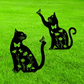 2Pcs Metal Cat Garden Statues HADEEONG Decorative Cat Garden Stakes Black Ornaments Cat Lover Gifts for Lawn Ornaments Yard Patio Outdoor Decorations