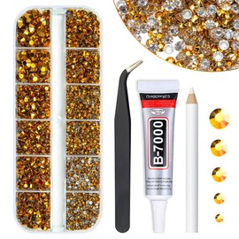 qiipii Bright Gold Resin Rhinestones w B7000 Jewelry Glue for Bedazzling Crafting 2mm 3mm 4mm 5mm 6mm Golden Flatback Jelly Stones Diamonds Gems Charms for Nails Face Eyes Makeup Tumblers DIY Crafts