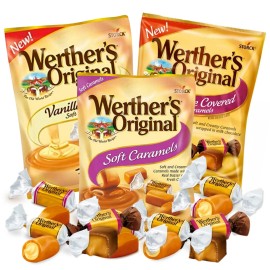 Werther's Original Lot of (3) Werther's Chocolate Covered, Vanilla Creme & Soft Caramel 2.22oz bags