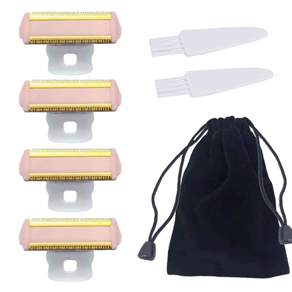 4PCS Shaver Replacement Heads Compatible with Perfect Finishing Touch Flawless Body Rechargeable Ladies Shaver Blades (Shaver Head 4PCS + velvet Bag + 2 Brushes)