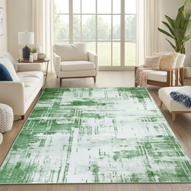 Mightree 6x9 Area Rug, Machine Washable Area Rugs for Living Room, Bedroom, Dining Room, Soft Faux Wool Rugs, Non-Slip Stain Resistant Boho Low Pile Area Rug, Bedroom Decor Green