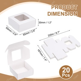 sourcing map 20Pcs Kraft Soap Boxes, 2.6 x 2.6 x 1.2Inch Mini Kraft Treat Box with Clear Window for Candy Cookie Gift Party Festival Favor Treats Packaging (White)