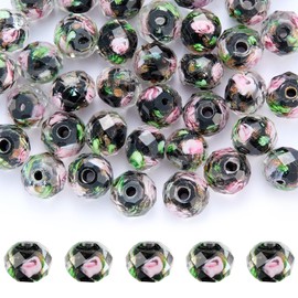 Pack of 60 10 mm Crackle Lampwork Glass Beads, Glass Lampwork Flower Beads, Jewellery Making, Gold Sand Faceted Glass Beads, for Jewellery Making and Necklace Bracelets DIY