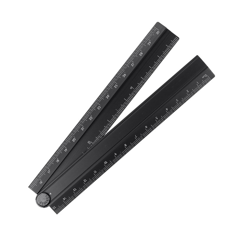 sourcing map Folding Straight Ruler 30cm Metric Aluminum Alloy Protractor