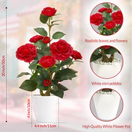 WOXBITA Artificial Small Camellia Tree, Faux Fake Tree Blooming Camellia Silk Flower Plant for Spring Home Outdoor Indoor Decor Decoration Red 20 inches