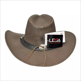 Lesa Collection Brown Leather Cowboy Hat Men - Scootin Bar Outback Hat - XXL