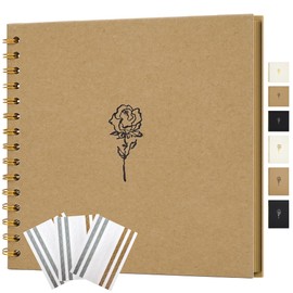 Hiwhy Scrapbook Photo Album 8" x 8" Memory Book Kraft Paper 40 Pages DIY Scrapbook Album for Wedding, Anniversary, Family, Khaki