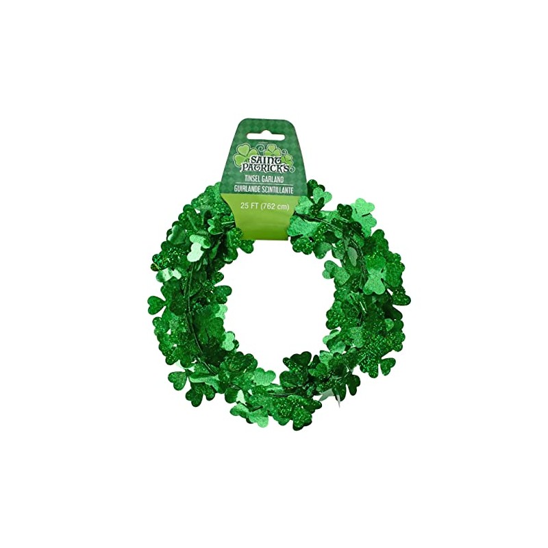 St. Patrick's Day Shimmering Shiny Green Shamrock Tinsel Wire Garland