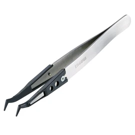HOZAN ESD Chip Tweezers Anti-Static Cure Tip Width 0.04 inch (1.0 mm) (R) Total Length 4.9 inches (125 mm) Body Material: Stainless Steel Tip: PEEK P-642-S
