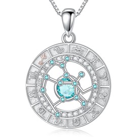 TOUPOP Sagittarius Necklaces for Women White Gold S925 Sterling Silver Zodiac Constellation Pendant Necklace with Turquoise December Birthstone Sagittarius Zodiac Sign Birthday Jewelry for Wife