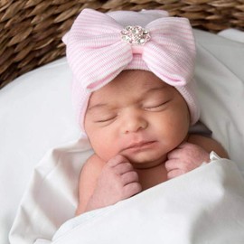 DRESHOW Newborn Baby Hat and Mittens, 5 Hats and 3 Pairs Mittens for Babies, Boys, Girls,Ages 0-3 Months