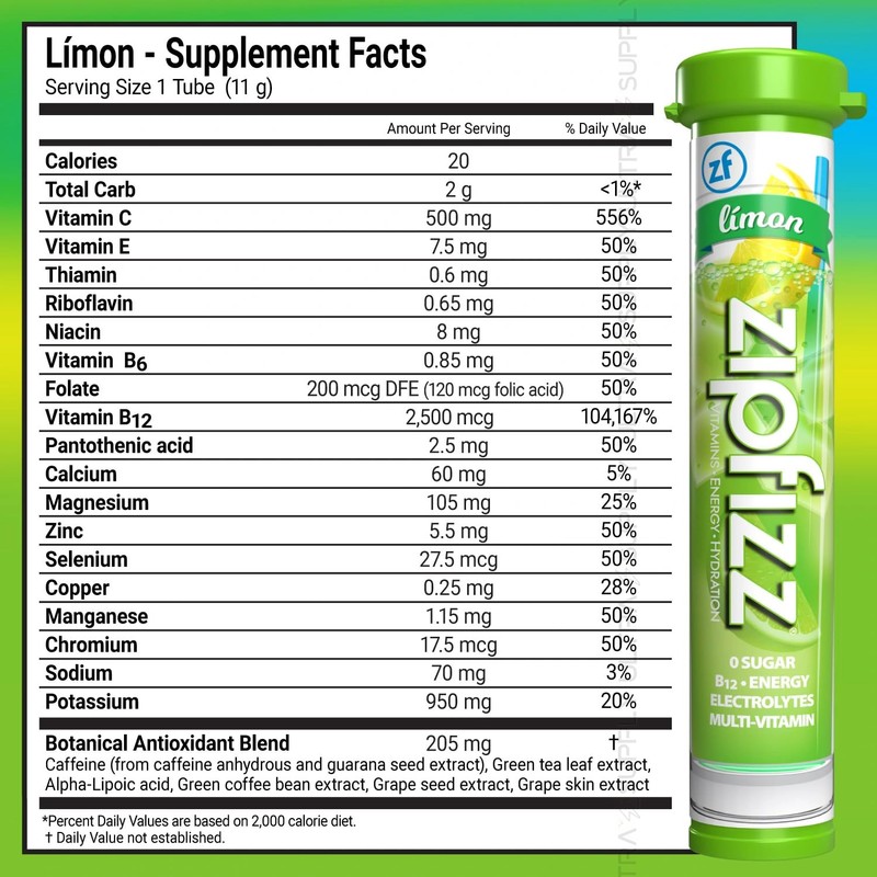 Zip_fizzs Vitamin Energy Hydration Drink Mix, Blue Raspberry Limon Flavors,