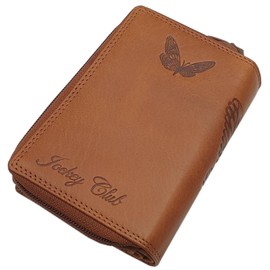 Genuine Cowhide Leather Women's Wallet / Purse / Purse in Portrait Format with Butterfly Motif or without Motif with RFID & NFC Protection, Cognac, Modern