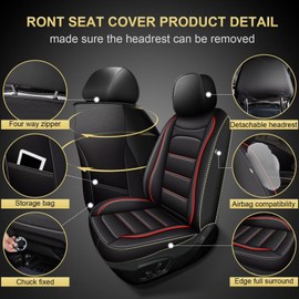 IKABEVEM Car Seat Covers 2 Front Seat Fit for Forester 2007-2018: Auto Interior Accessories, Waterproof Faux Leather Vehical Car Seat Cushion Covers(Black&Redline)