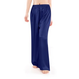 Wantschun Pantalones de pijama de pierna ancha para mujer, de satén de seda casual, suelto, cintura elástica, pantalones de salón, Azul marino, XXL