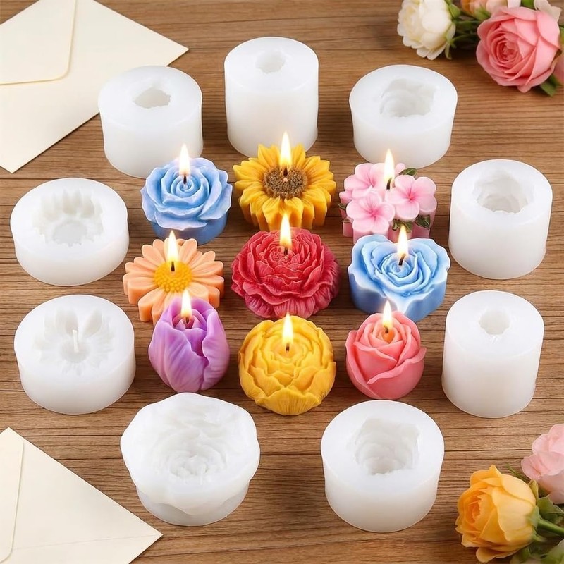 9 PCS Flower Silicona Candle Molds for Candle Making with