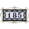 Ceramic House Tile Numbers & Letters, Blue Floral Design, Tile