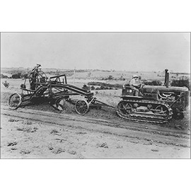 History Galore 24"x36" Gallery Poster, caterpillar tractor dozer and grader plow, terracing slope 1935