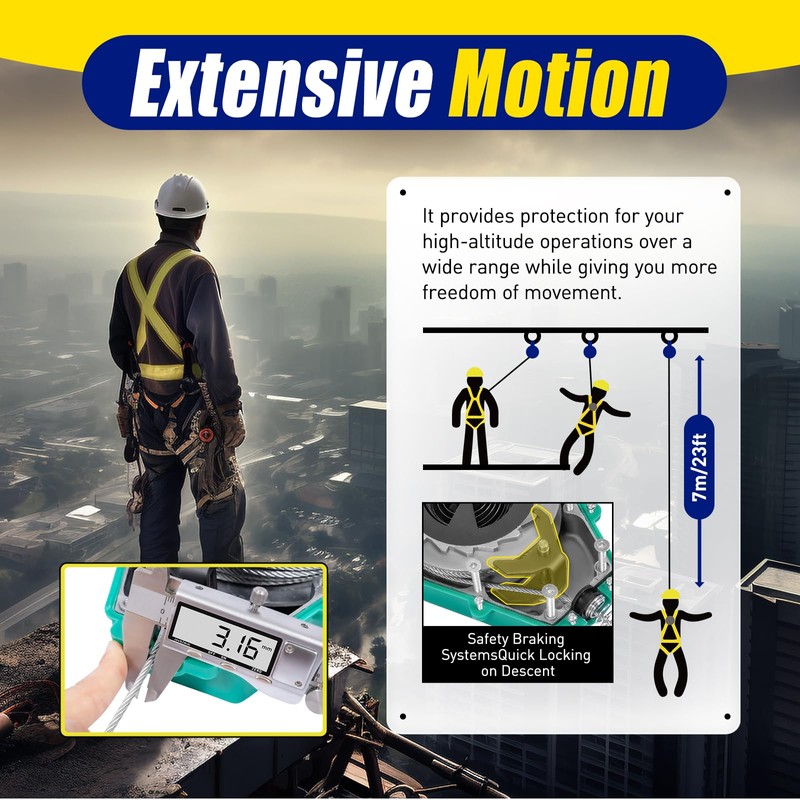 23ft/7m Self Retracting Lifeline,Lanyard Arrester Fall Protection,Retractable Safety Lanyard w/Alloy