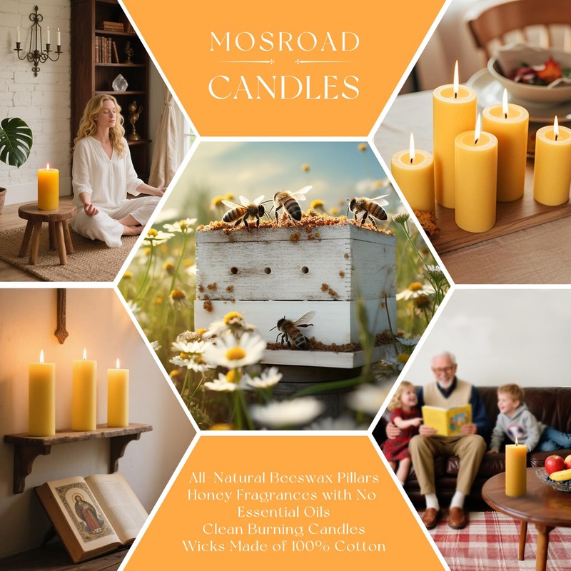 2x5 Inch Beeswax Candles, 4 Packs, 100% Natural Beeswax Pillar