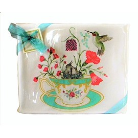 Alice's Cottage Hummingbirds and Teacup Flour Sack Kitchen Towels Set of 2 Cotton